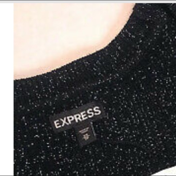 EXPRESS V-Neck Sweater Black/Metallic Thread - Picture 5 of 6